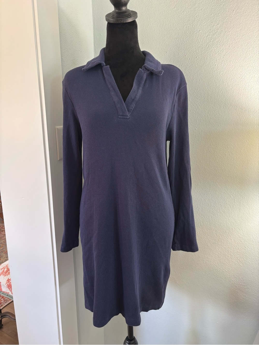Paris Atelier small Casual Navy Long-Sleeve waffle knit Polo  Dress blue